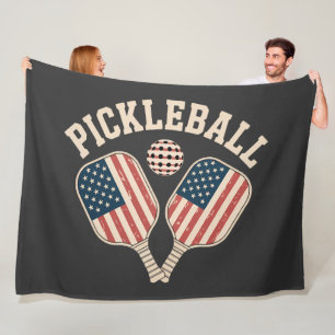 US Flag Pickleball Player Fleece Blanket