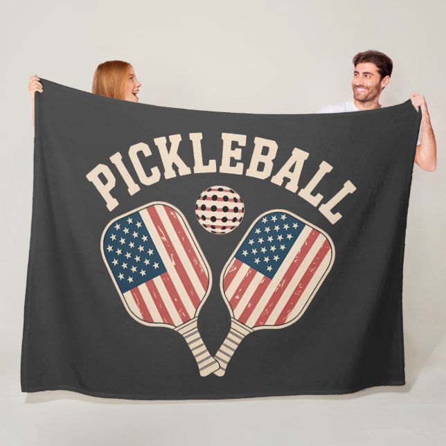US Flag Pickleball Player Fleece Blanket (In Situ)