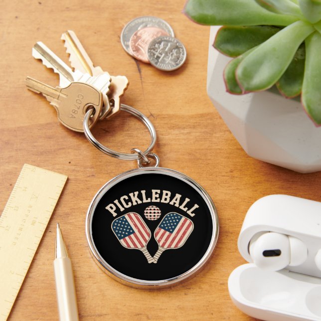 US Flag Pickleball Player Key Ring (Desk)