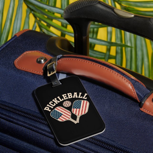 US Flag Pickleball Player Luggage Tag (Front Insitu 1)