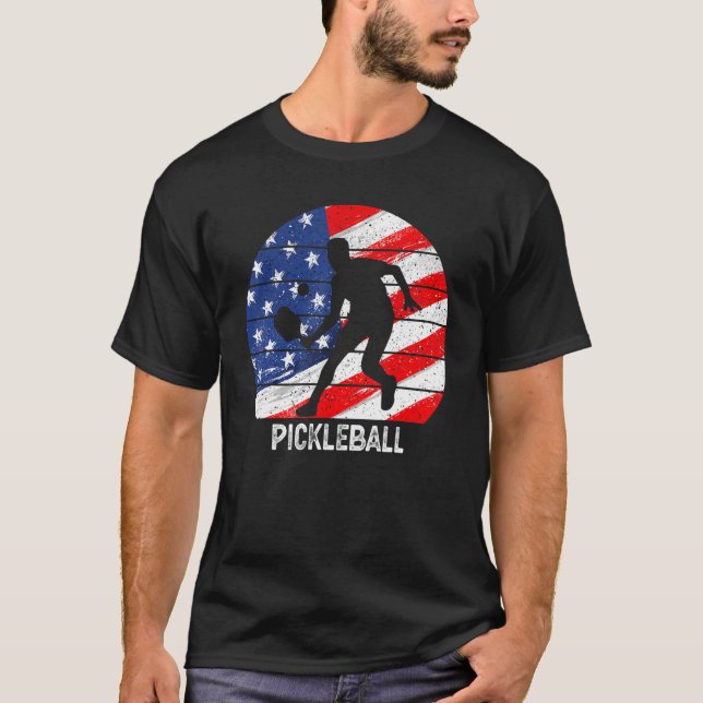 US Flag Pickleball Player Paddleball Lover Men Wom T-Shirt (Front)
