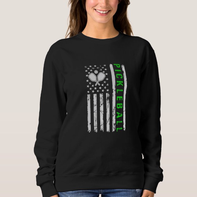 US Flag Pickleball Player Paddleball Lover Premium Sweatshirt (Front)
