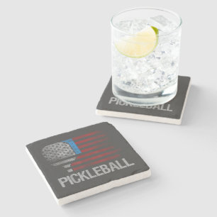 US Flag Pickleball Player Paddleball Lover Stone Coaster