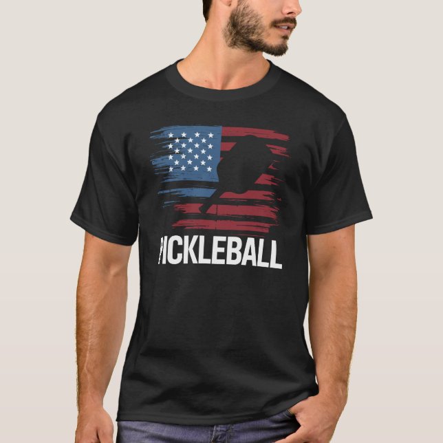 US Flag Pickleball Player Paddleball Lover T-Shirt (Front)
