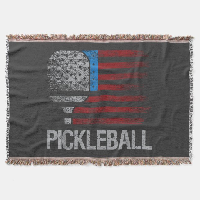 US Flag Pickleball Player Paddleball Lover Throw Blanket (Front)