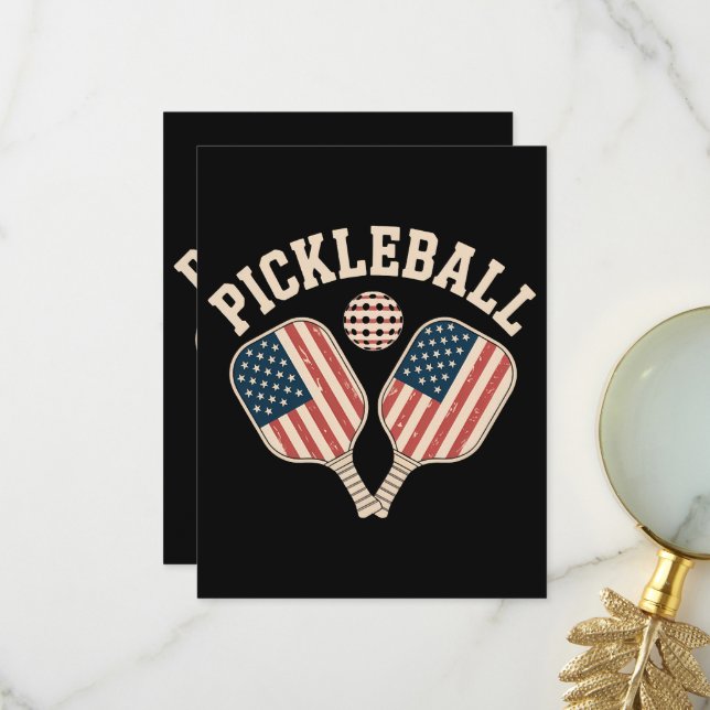 US Flag Pickleball Player Thank You Card (Front/Back In Situ)