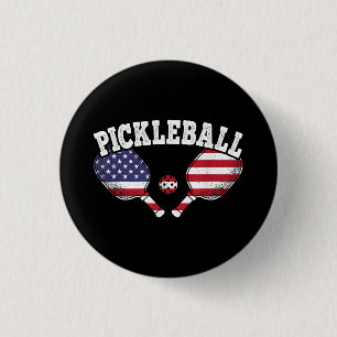 US Flag Pickleball Player Vintage Pickle Ball Love 3 Cm Round Badge