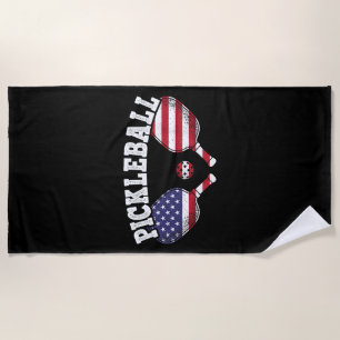 US Flag Pickleball Player Vintage Pickle Ball Love Beach Towel