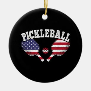 US Flag Pickleball Player Vintage Pickle Ball Love Ceramic Ornament