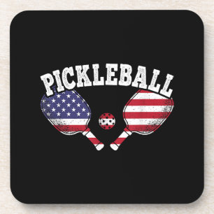 US Flag Pickleball Player Vintage Pickle Ball Love Coaster