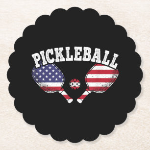 US Flag Pickleball Player Vintage Pickle Ball Love Paper Coaster