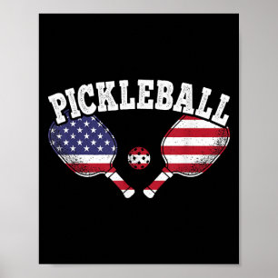 US Flag Pickleball Player Vintage Pickle Ball Love Poster