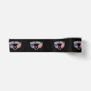 US Flag Pickleball Player Vintage Pickle Ball Love Satin Ribbon