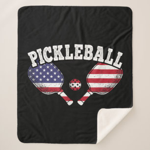 US Flag Pickleball Player Vintage Pickle Ball Love Sherpa Blanket