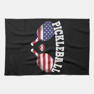 US Flag Pickleball Player Vintage Pickle Ball Love Tea Towel