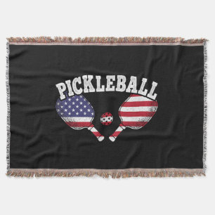 US Flag Pickleball Player Vintage Pickle Ball Love Throw Blanket