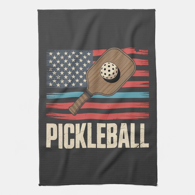 US Flag Pickleball Tea Towel (Vertical)