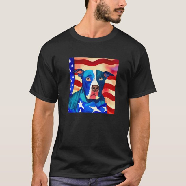 US Flag Pitbull Terrier Dog Breed American Patriot T-Shirt (Front)