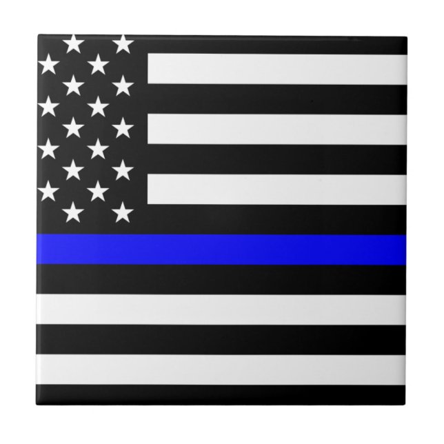 - US Flag Police Thin Blue Line Ceramic Tile (Front)