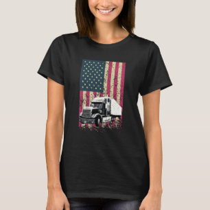 US Flag Proud Semi Truck Driver Trucker 18 Wheeler T-Shirt