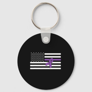 US Flag Purple Ribbon Pancreatic Cancer Awareness Key Ring