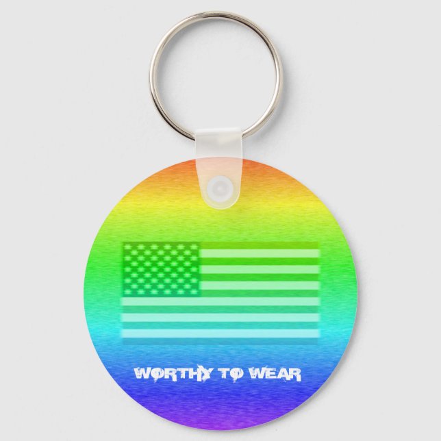 US Flag Rainbow Shield - Worthy To Wear Key Ring (Front)