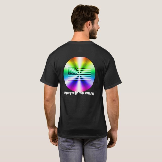 US Flag Rainbow Shield - Worthy To Wear T-Shirt (Back Full)
