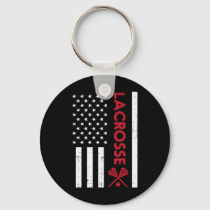 Us Flag Red Lacrosse Vintage Lax Patriotic Men Wom Key Ring