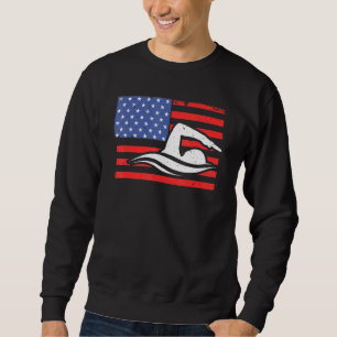 Us Flag Retro Swimmer Swimming Water Independence Sweatshirt