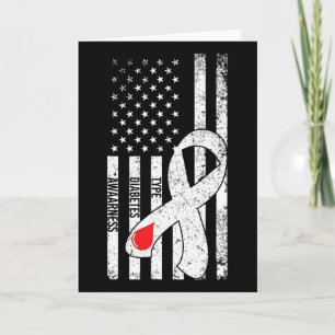 Us Flag Ribbon Type 1 Diabetes Awareness Diabetic  Card