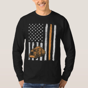 Us Flag Semi Truck Driver 18 Wheeler Trucker Men H T-Shirt