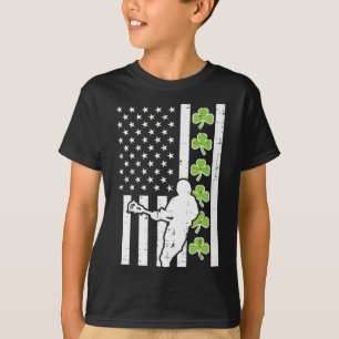 Us Flag Shamrock Lacrosse Vintage Lax St Patrick D T-Shirt