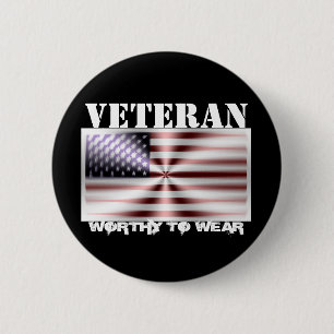US Flag Shield - Veteran - Worthy To Wear 6 Cm Round Badge