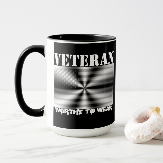 US Flag Shield - Veteran - Worthy To Wear Mug (With Donut)