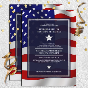 US Flag/Silver Star Military Retirement Party Invitation