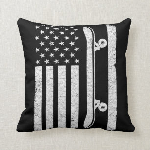 US Flag Skateboard Patriotic 4th Of July Funny Ska Cushion