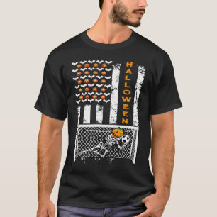 US Flag Skeleton Soccer Goal Keeper Halloween Goal T-Shirt