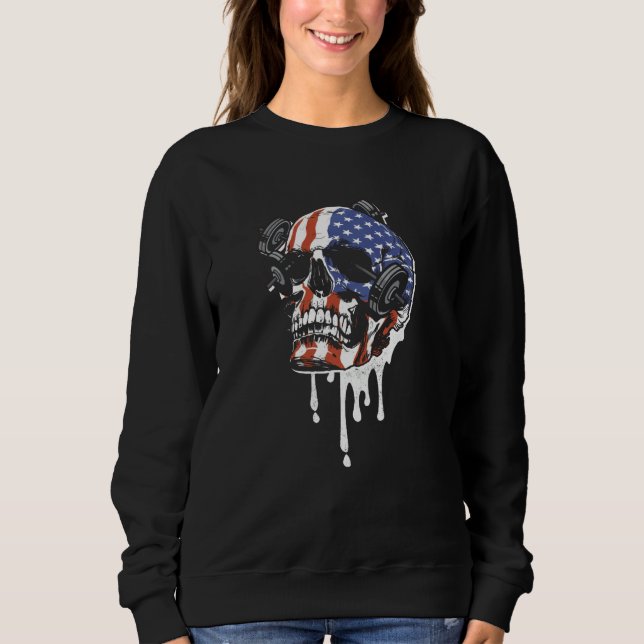 US Flag Skeleton Weightlifting Bodybuilding Gym Wo Sweatshirt (Front)