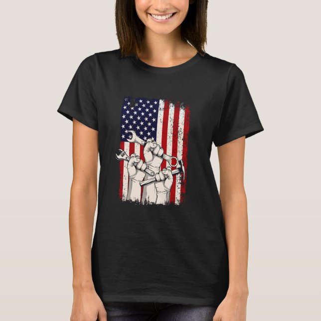 US Flag Skilled Worker - Labour Day Skilled Union  T-Shirt (Front)