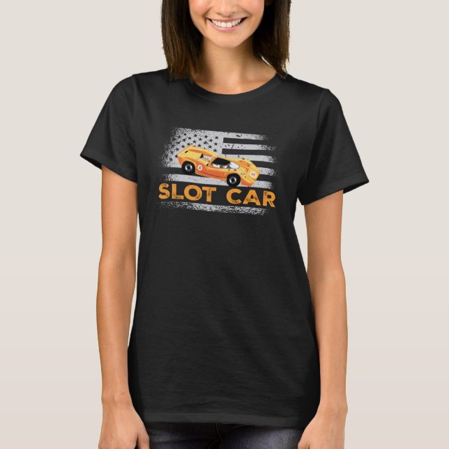Us Flag Slot Car Racing T-Shirt (Front)