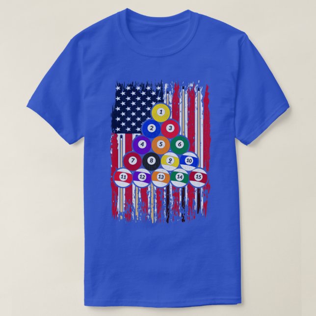 US Flag Snooker Player American Pool Billiard T-Shirt (Design Front)
