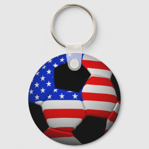 US Flag Soccer Ball Key Ring