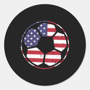 Us Flag Soccer Ll Vintage Footll 4th Of July Patri Classic Round Sticker
