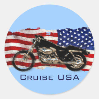 US Flag, Stars and Stripes, Motorcycle, Motorbike Classic Round Sticker
