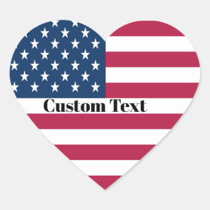 US Flag Stickers - Custom Name Heart Shaped Labels