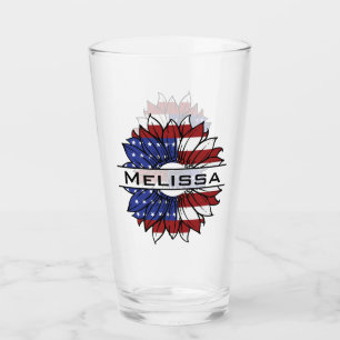 US Flag Sunflower With Name Glass
