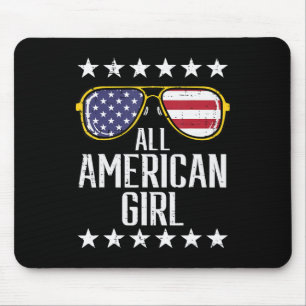 US Flag Sunglasses American All Girl Memorial Day Mouse Pad