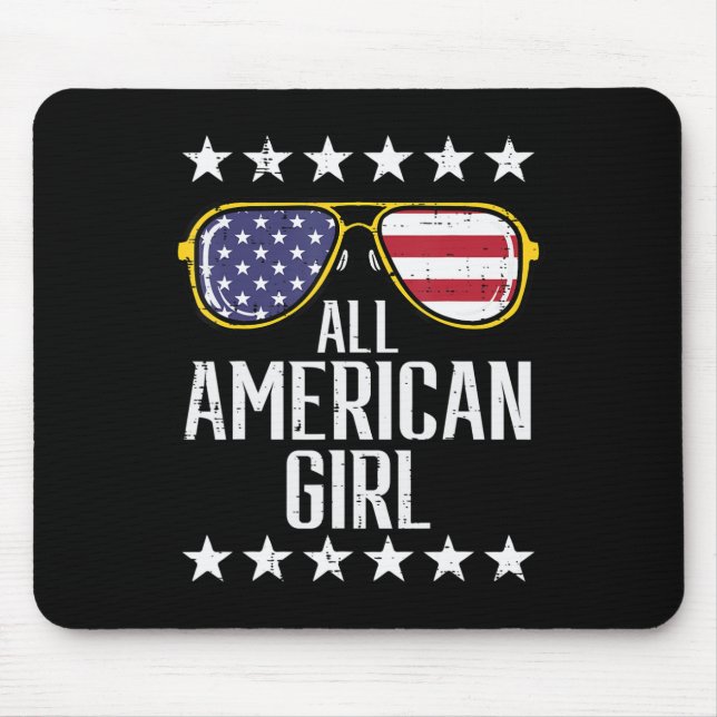 US Flag Sunglasses American All Girl Memorial Day  Mouse Pad (Front)