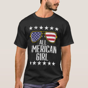 US Flag Sunglasses American All Girl Memorial Day  T-Shirt
