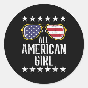 Us Flag Sungles American All Girl Memorial Day Fam Classic Round Sticker